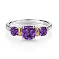thumbnail image 2 of Gem Stone King 925 Silver and 10K Yellow Gold Cushion Purple Amethyst and Diamond 3-Stone Women Ring 1.57 Cttw, Gemstone Birthstone (Size 8), 2 of 3