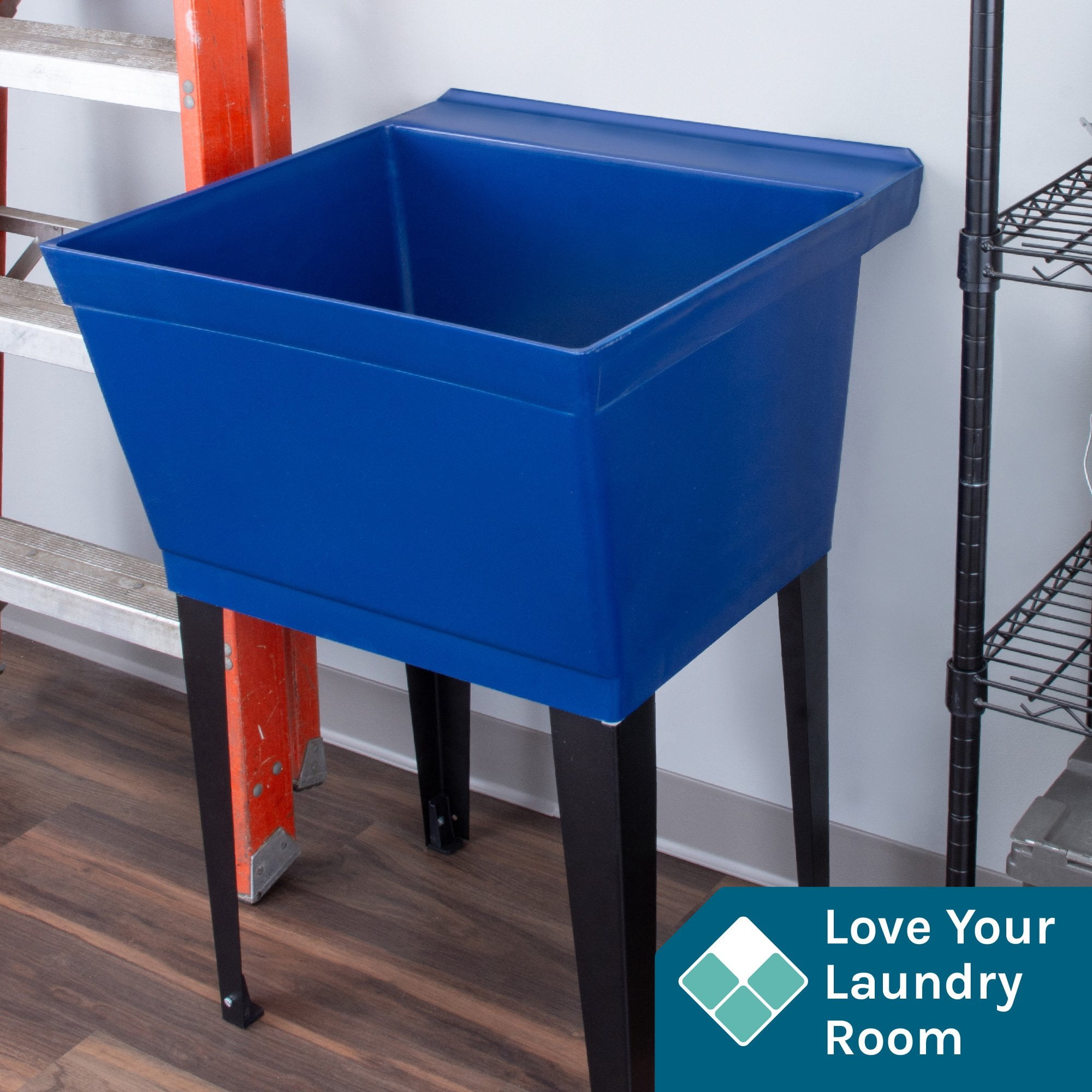 Tehila Blue 19 Gallon Utility Sink Black Legs and P-Trap Kit for Laundry room, Basement, Garage