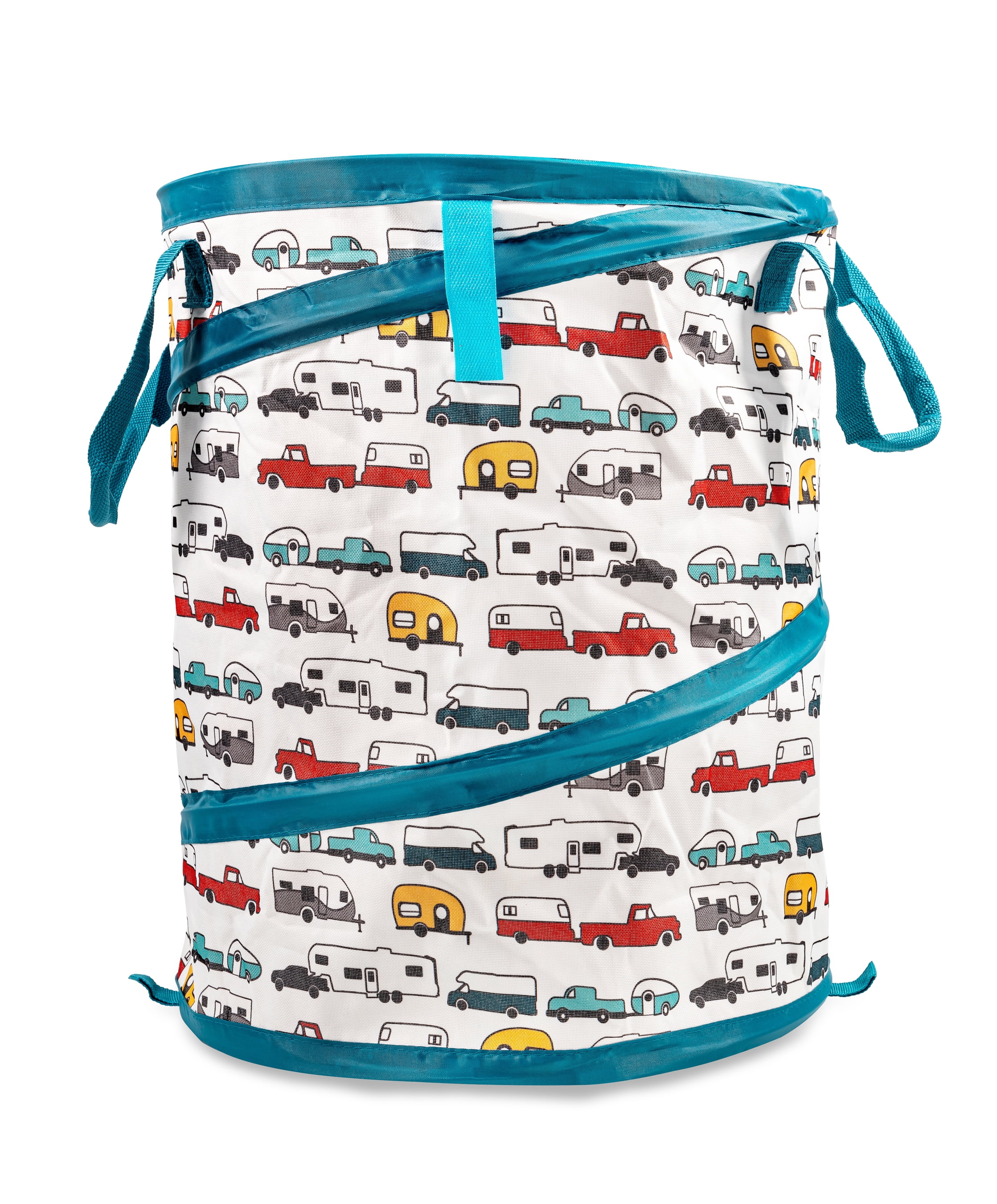 Camco Life is Better at the Campsite Pop-Up Container | Holds 13-Gallon Kitchen-Size Garbage Bag | Heavy-Duty PVC, Unique RV Pattern (42989)