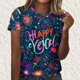thumbnail image 3 of Camisetas Casuales de Mujer Año Nuevo Impreso Suéter de Manga Corta Cuello Redondo, Top de Moda para el Uso Diario, 3 of 4