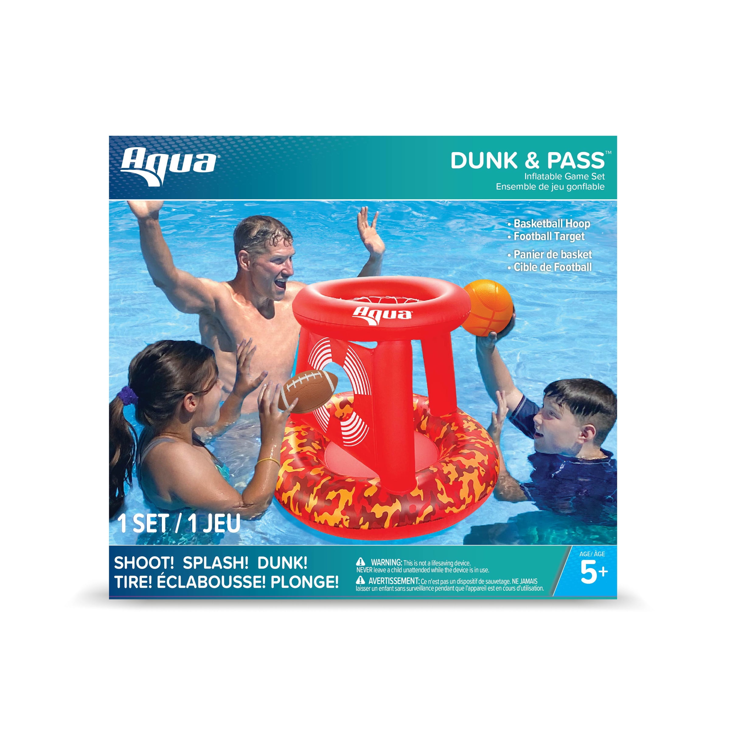Aqua Leisure Dunk & Pass - Cerceau gonflable et jeu de lancer de ballon de football pour piscine