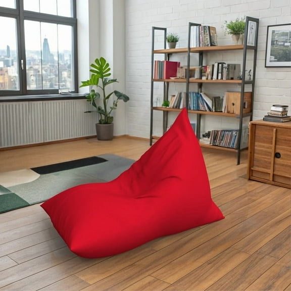 Covers & all Ultra-Supportive Pivot Shaped Bean Bag Chair with Sunbrella Fabric, UV Resistant Bean Bag Lounger - Canvas Jockey Red (L, 55 L × 40 W × 40 H inch)(Beans not included)