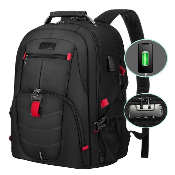 LOVEVOOK Travel Laptop Backpack for Men Women, Waterproof Anti-Theft Travel Backpack with USB Charging Port & Lock Black