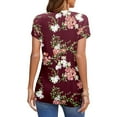 thumbnail image 4 of Pompotops T-Shirts à Manches Courtes Imprimés Floraux pour Femmes, Col Rond, Fente sur la Poitrine, Tee-Shirt Graphique d'Été, 4 of 9