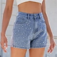 thumbnail image 4 of Pantalones cortos de mezclilla con diamantes de imitación de las mujeres de cintura alta Jean corto Y2K verano casual Jean pantalones cortos de moda 2026 Y2k Jorts, 4 of 7