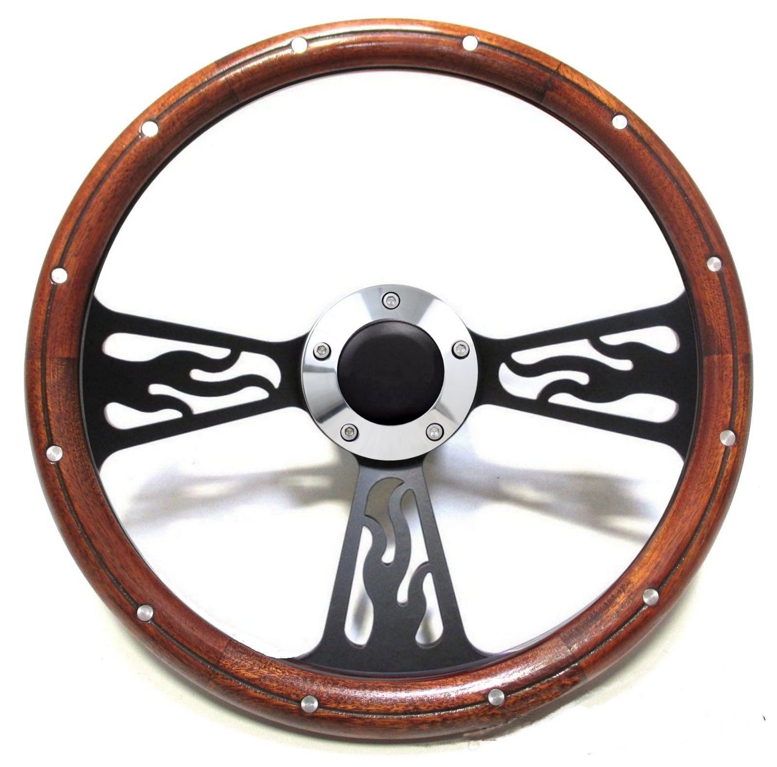 Hot Rod Mahogany & Custom Billet Steering Wheel Kit for Flaming River