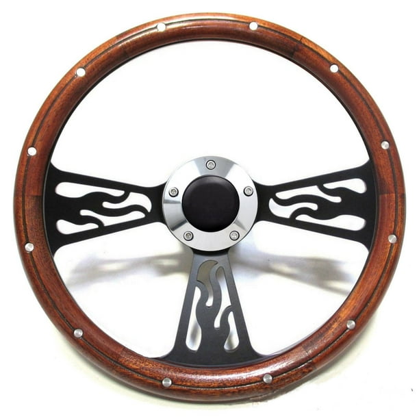 Hot Rod Mahogany & Custom Billet Steering Wheel Kit for Flaming River