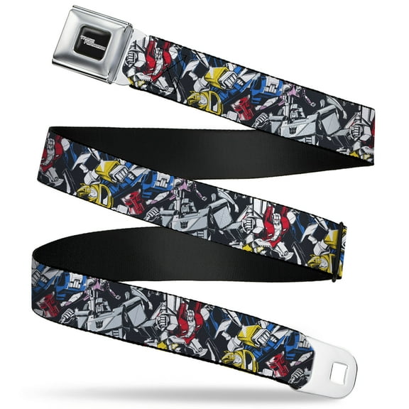 Transformers Belt, Seatbelt Buckle Belt, Transformers Autobot Decepticon Robots and Alt Modes Collage, 30 to 44 Inches