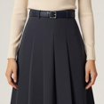 thumbnail image 4 of Womens High-Waist Pleated A-Line Midi Skirt With Belt - Black, 4 of 5