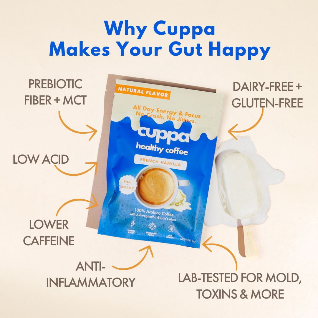Cuppa French Vanilla Healthy Mushroom Insant Coffee with Lion's Mane & Ashwagandha for All Day Energy & Focus - No Crash or Jitters (30 Servings)