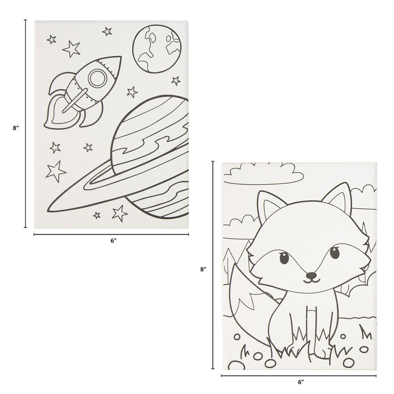 Coloring page. Cute artist kitten with easel and paint brush Stock