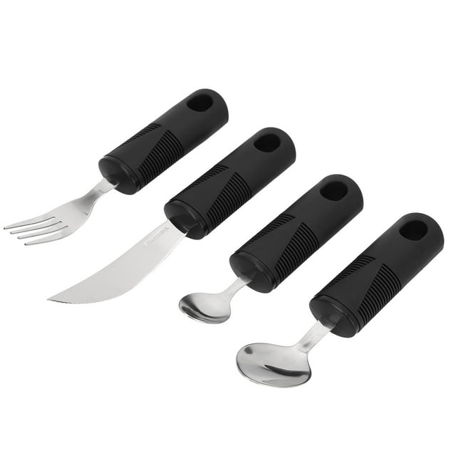 Weighted Utensils, Rubber Handle Stainless Steel Weighted Design 4 Pieces Anti Shaking Parkinsons Utensils for Arthritis