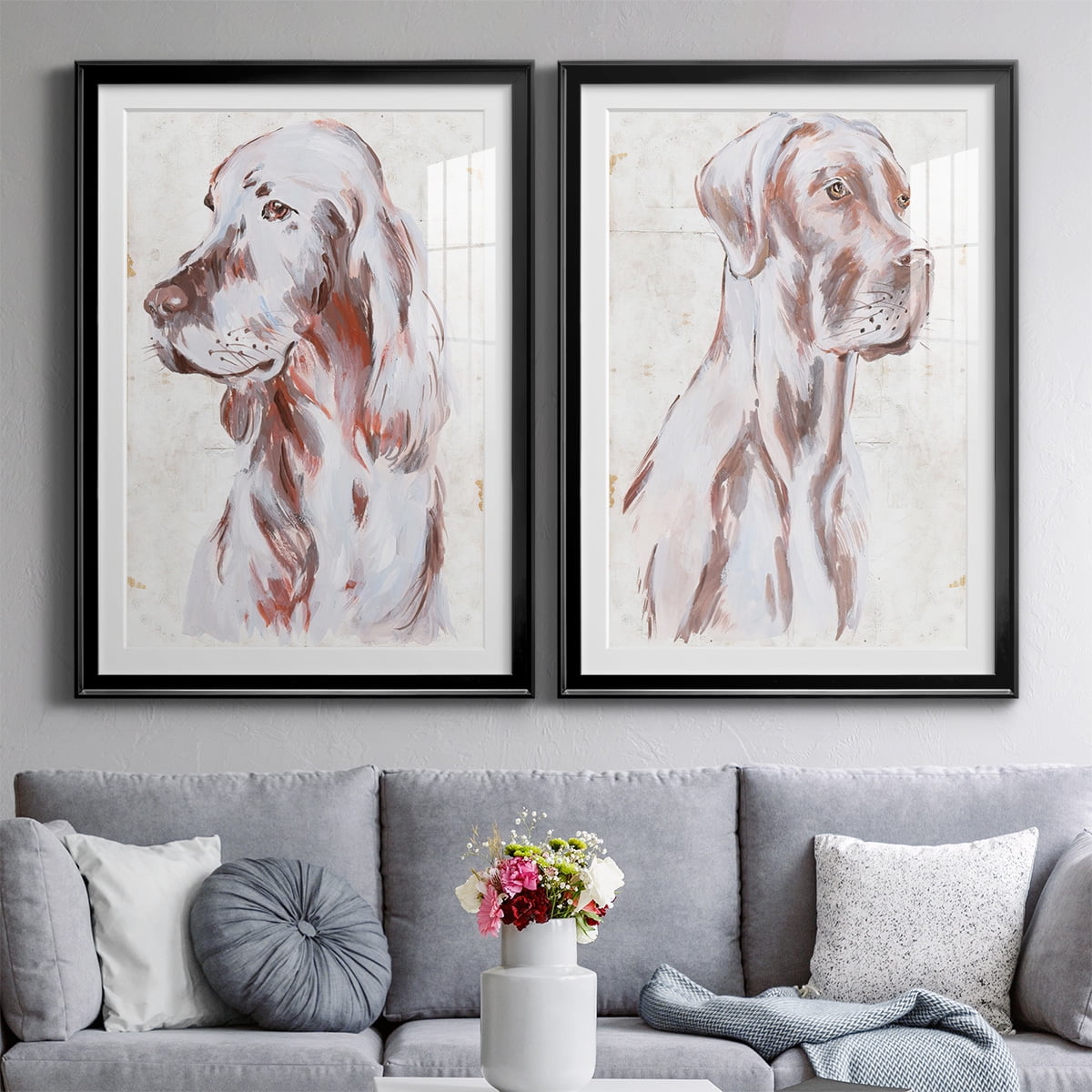 Wexford Home Sitting Dog III Premium Framed Print, 26.5" x 36.5" - Ready to Hang, Black (Set of 2)