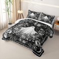 thumbnail image 3 of Erosebridal Spooky Halloween Ghost Bed Spread Queen, Hippie Starry Floral Queen Coverlet Set for Boys Girls, Black White, 3pcs 1 Quilt and 2 Pillowcases, 3 of 7