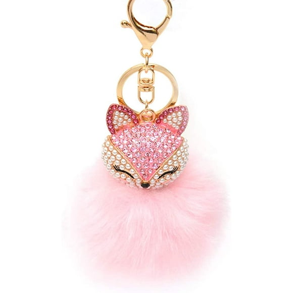 Fox Keychain(pink) Drill Rhinestone Pendant Tassel Decoration Hanging Keyring Crystal Key Ring for Wallet