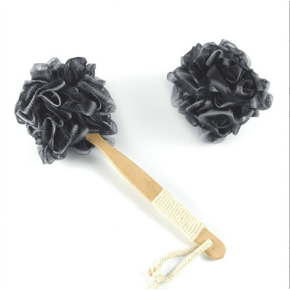 Loofah Back Scrubber For Shower | Bamboo Charcoal Fiber Infused | Bath Sponge | s For Men & Women |shower puff, Includes 1 Long Handled Shower Sponge and 1 Shower Sponge By Topboutique (Black)