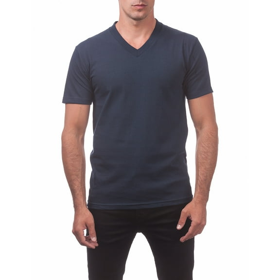 Pro Club Men's Comfort Cotton Short Sleeve V-Neck Tee T-Shirt - Navy Blue - Small