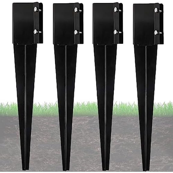 4x4 Fence Post Anchor Ground Stakes (Inner Diameter 3.5 x3.5 Inches), 24" Long Black Powder Coated Post Spikes for Mailbox, Set of 4$$Garden & Patio