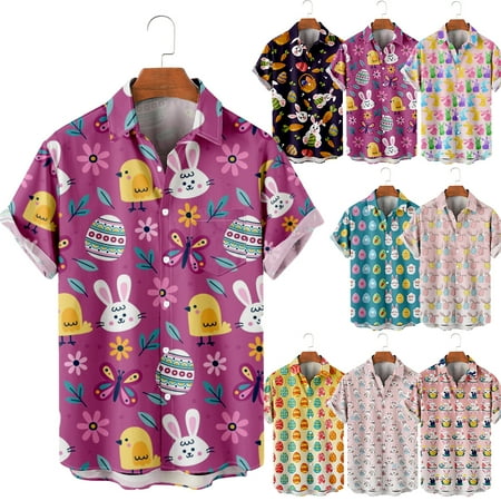 

Easter Unisex Button Down Hawaiian Shirt Easter Fashion Short Sleeve Clothes For Men Kids