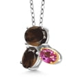 thumbnail image 2 of Gem Stone King 925 Silver and 10K Yellow Gold Brown Smoky Quartz and Pink Mystic Topaz Pendant Necklace for Women (2.45 Cttw, Oval 8X6MM, 7X5MM and 6X4MM, Gemstone, with 18 inch Chain), 2 of 4