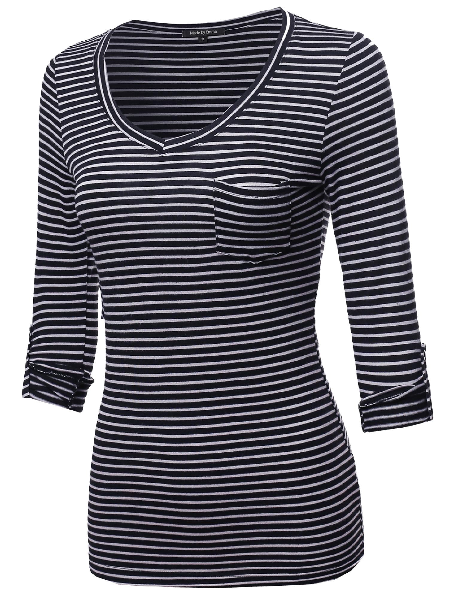 FashionOutfit FashionOutfit Women's Basic Stripe Vneck Tshirt With