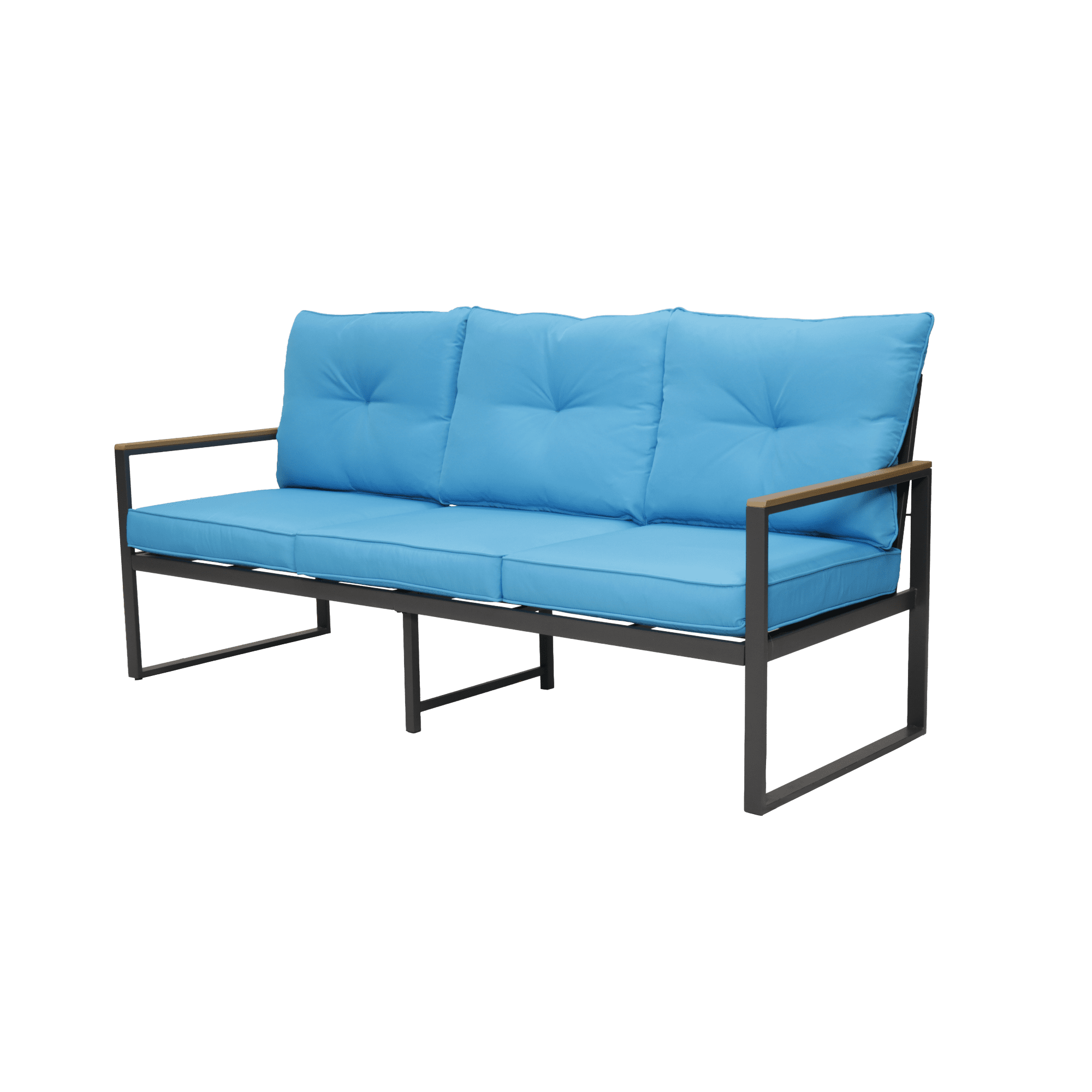 Leumius Outdoor Patio Sofa,Metal 3-Seat Couch with Thick Cushions,Patio Conversation Sofa Couch for Deck Garden Poolside,Blue