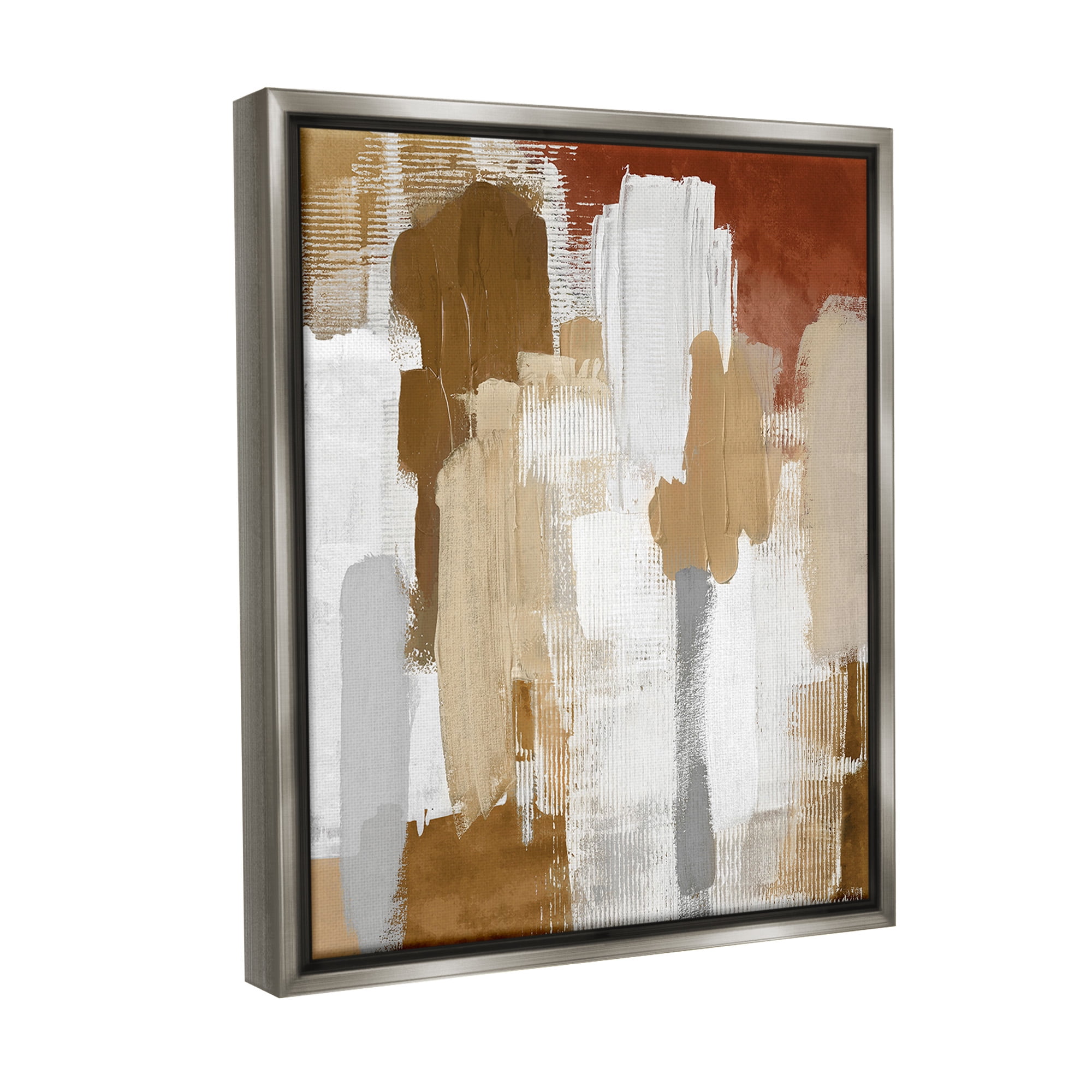 Stupell Industries Natural Hues Brush Strokes Abstract Painting Gray Floater Framed Canvas Art Print Wall Art, 17 x 21