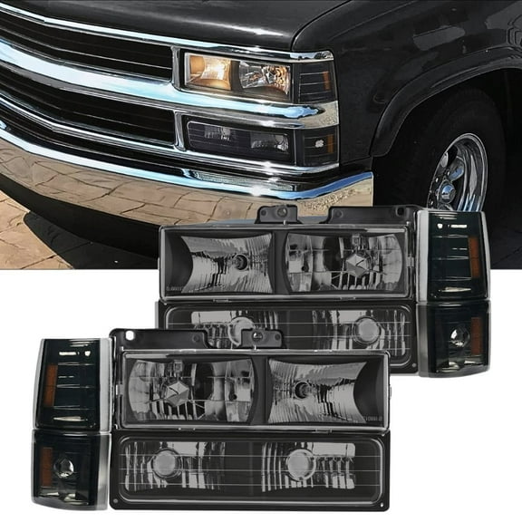 Nilight Headlight Assembly for 1994 1995 1996 1997 1998 GMC C10 Sierra Yukon Chevy Suburban Replacement Headlamp Chrome Housing Smoke Reflector Bumper Corner Lamp