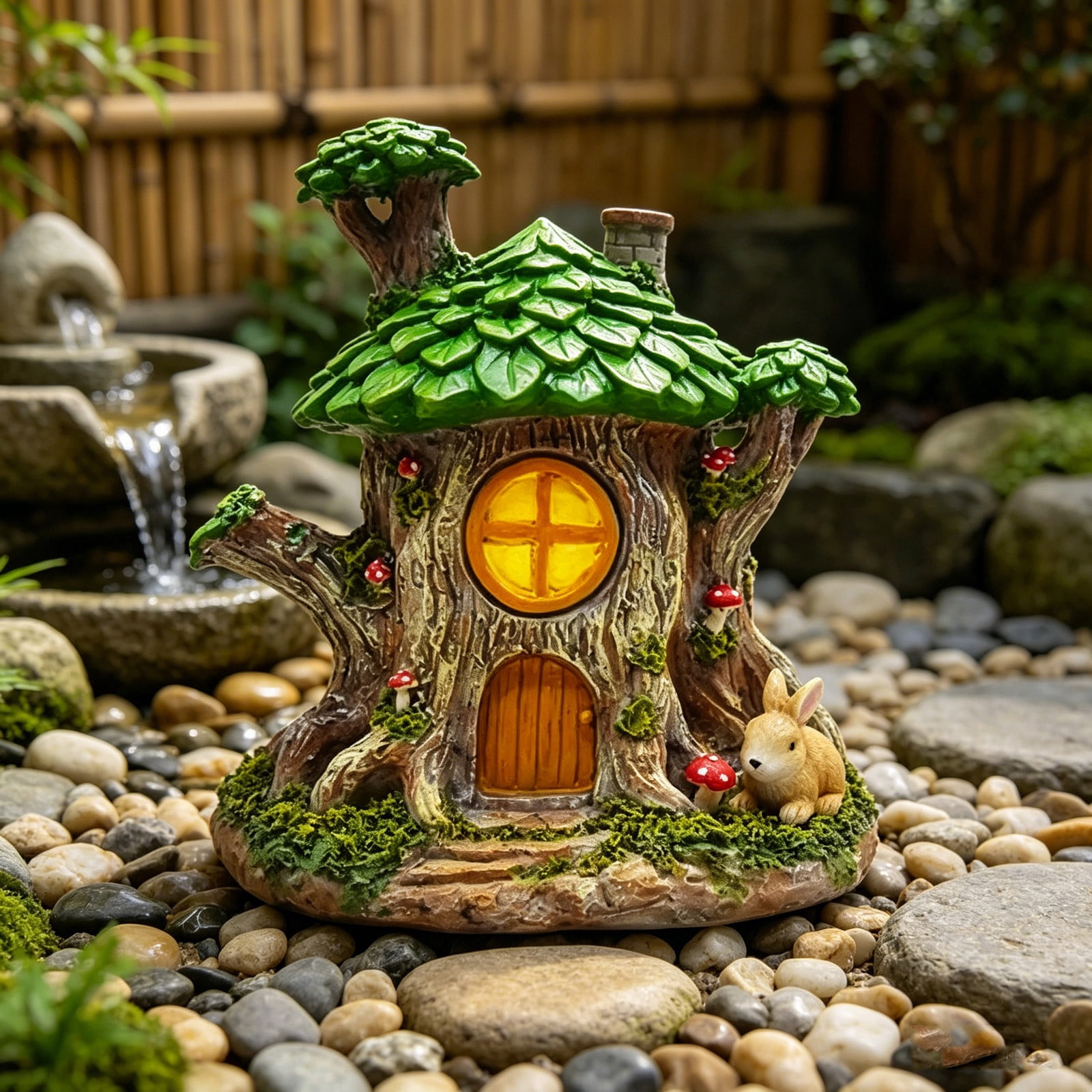 AHGQT Mushroom House Fairy Garden Statue Indoor & Outdoor, Solar Light Garden Figurines for Lawn, Balcony, Yard Decoration, Hand-Painted Resin Garden Decorations for Indoor & Outdoor