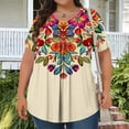 thumbnail image 2 of Uaswgudfs Plus Size Women's Short Sleeve Blouse with Relaxed Fit & Floral V-Neck for Casual SummerKhaki2XL, 2 of 5