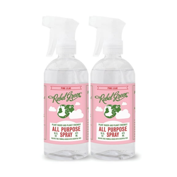 Rebel Green Natural All-Purpose Cleaning Spray - Pink Lilac (16 Ounce Bottles, 2 Pack)