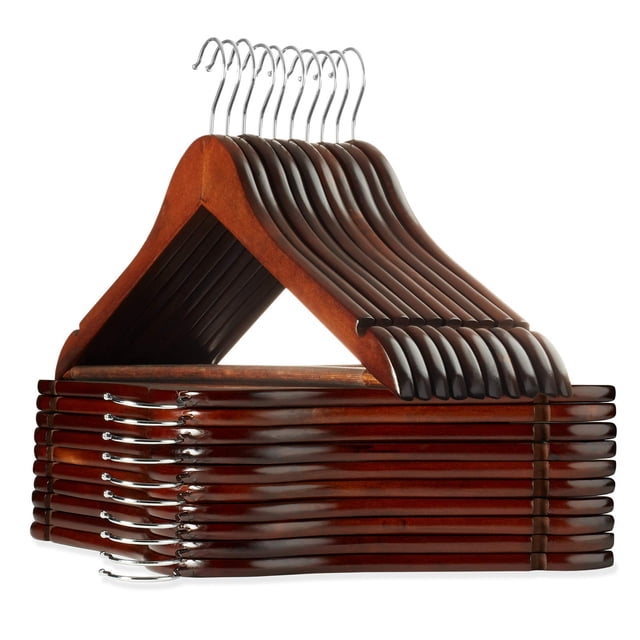 Casafield - 20 perchas para trajes de madera de nogal - Madera de loto premium con muescas y gancho giratorio cromado para ropa de vestir, abrigos, chaquetas, pantalones, camisas, faldas