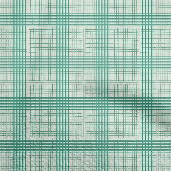 oneOone Cotton Poplin Twill Sea Green Fabric Check Sewing Material Print Fabric By The Yard 56 Inch Wide
