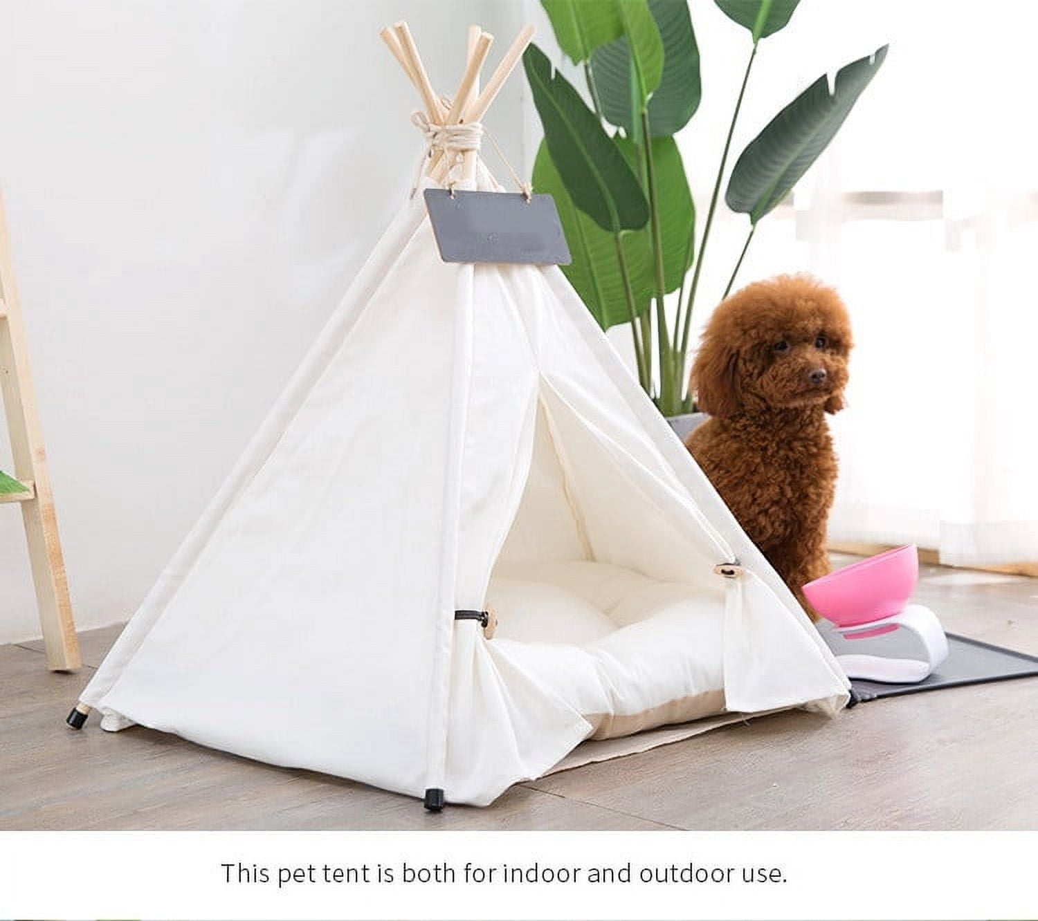 Pet Teepee Dog & Puppy Cat Tents Tipi Bed Portable Houses with Thick Cushion for Pets Up to 15lbs