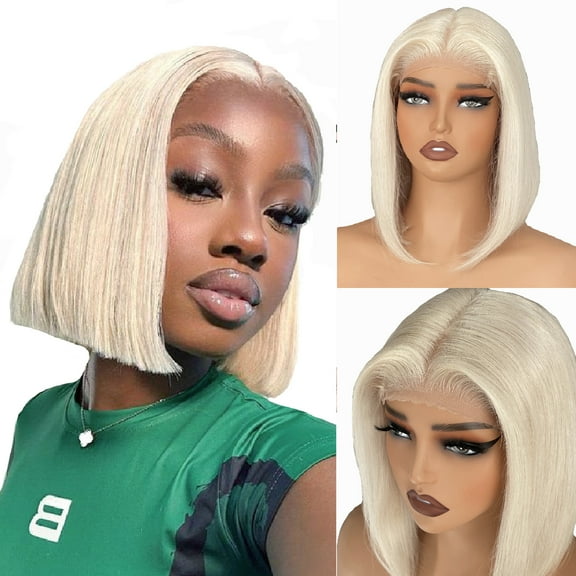 5x5 Glueless Platinum Blonde Bob Wigs Short Straight Bob Brazilian Virgin Human Hair Wig Precut UHD Transparent Lace Wig Preplucked Ready to Wear Wigs For Women 10 inches 180% Density