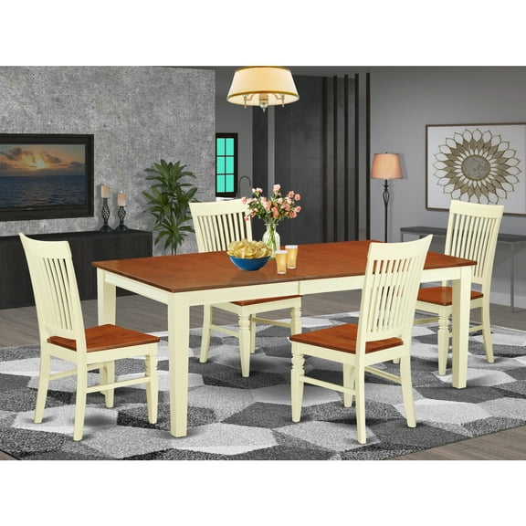 East West Furniture Quincy 5-piece Wood Dining Set with Round Table in Cherry