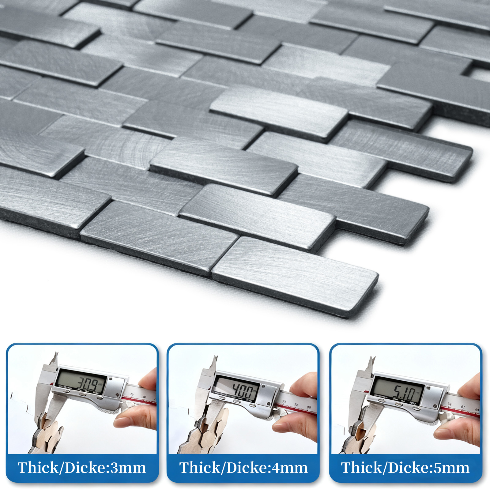 10pieces Striped and long-shaped Self-Adhesive Aluminum Composite Mosaic Peel-and-Stick Tiles No Grout, Easy DIY Backsplash & Accent Wall – Scratch, Splash & Heat-Resistant Metal Finish 11.8"x11.7"