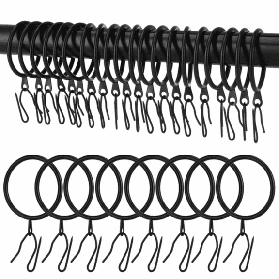 30 Pack Metal Drapery Curtain Rings, 1.65 Inch Inner Diameter, Heavy Duty Rustproof Metal Drapery Rings with Pinch Pleat Curtain Hooks, Decorative Clips Rings Fits Up to 1.5" Rods