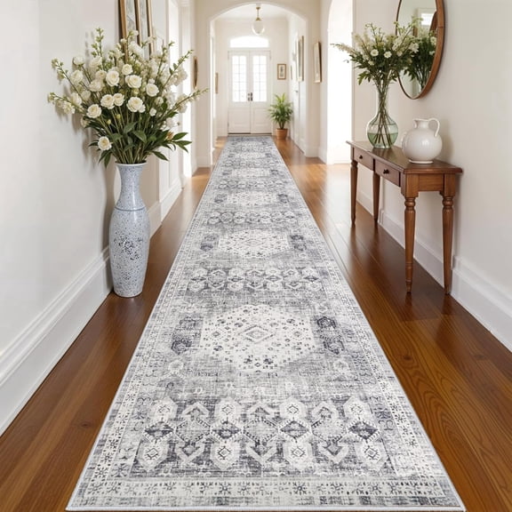 YOUFORTONG Hallway Washable 3’X20’ Runner Rugs,Vintage Extra Long Soft Floor Mat for Living Room,Grey