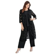 Roaman's Women's Plus Size Petite Lace Duster Pant Set