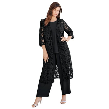 Roaman's Women's Plus Size Plus Size Lace Duster & Pant Set