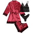thumbnail image 3 of Conjunto de pijama de encaje de cuatro piezas para mujer, traje de tirantes, lencería sexy para mujer, bata de seda para dormir, encaje, 3 of 5