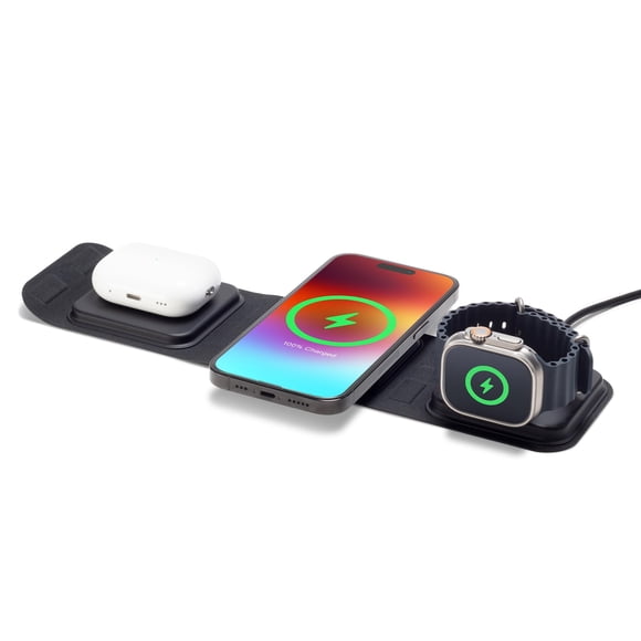 Cargador Mophie 3 en 1 Travel v2 con MagSafe para Apple, color negro