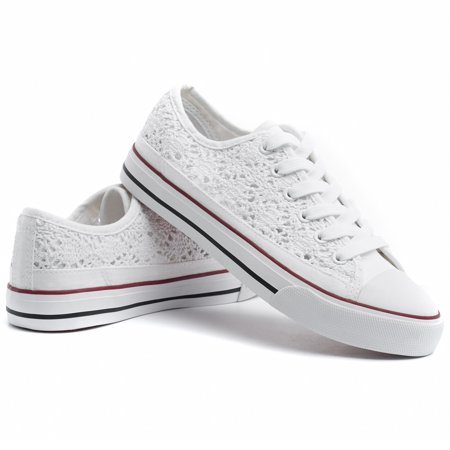 

Women‘s Hollow Out Low Top Sneakers White Non-slip Lace Up Canvas Shoes Casual Walking Shoes