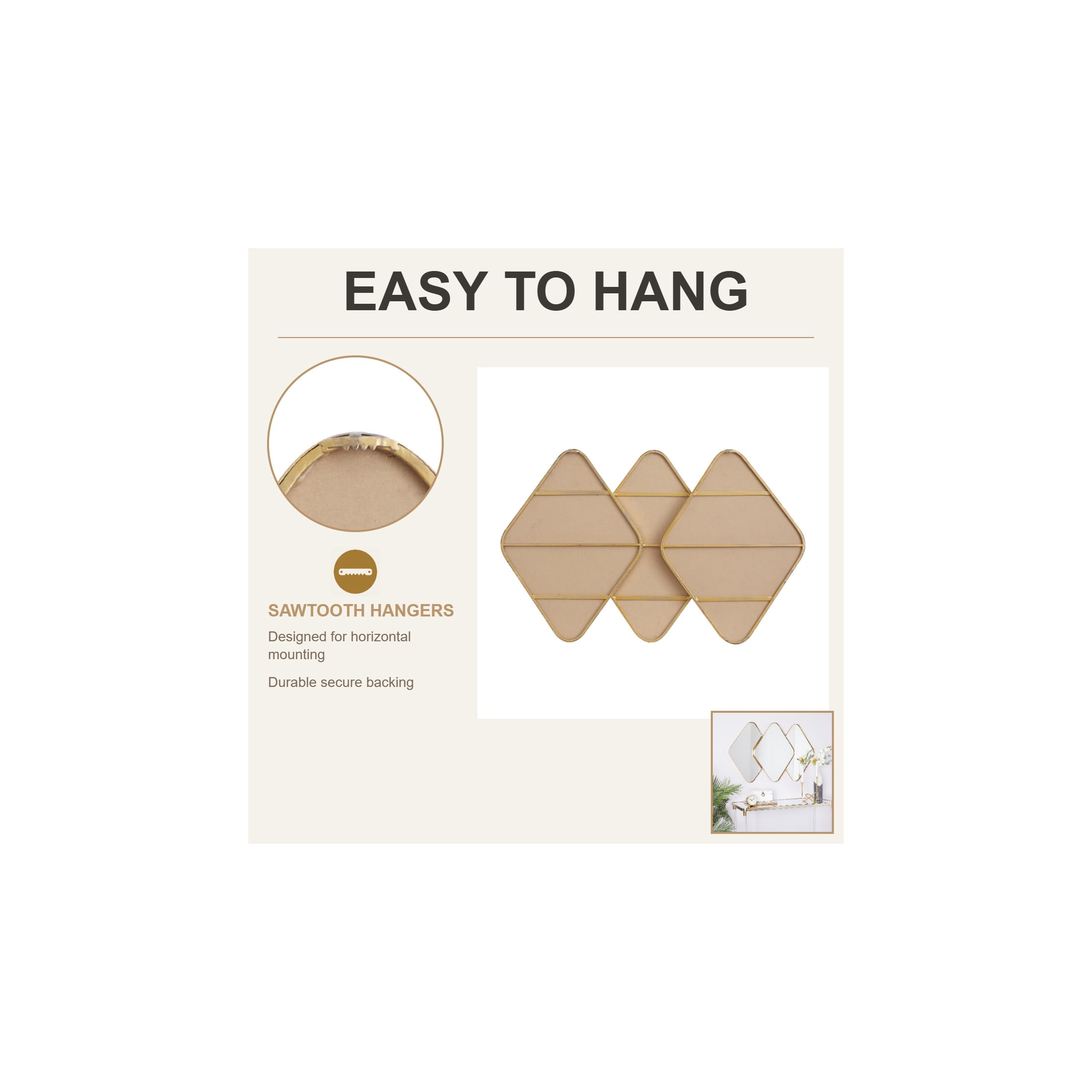 CosmoLiving by Cosmopolitan 43" x 28" Gold Overlapping Diamond Wall Mirror with Gold Frame