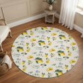 thumbnail image 6 of Washable Round Rugs 4ft Summer Lemon Circle Rug Non-Slip Soft Non-Shedding Low-Profile Pastoral Leaves Fruits Country Plants Pink Small Area Rug Carpet for Living Room Bedroom Dining Room Home Decor, 6 of 8