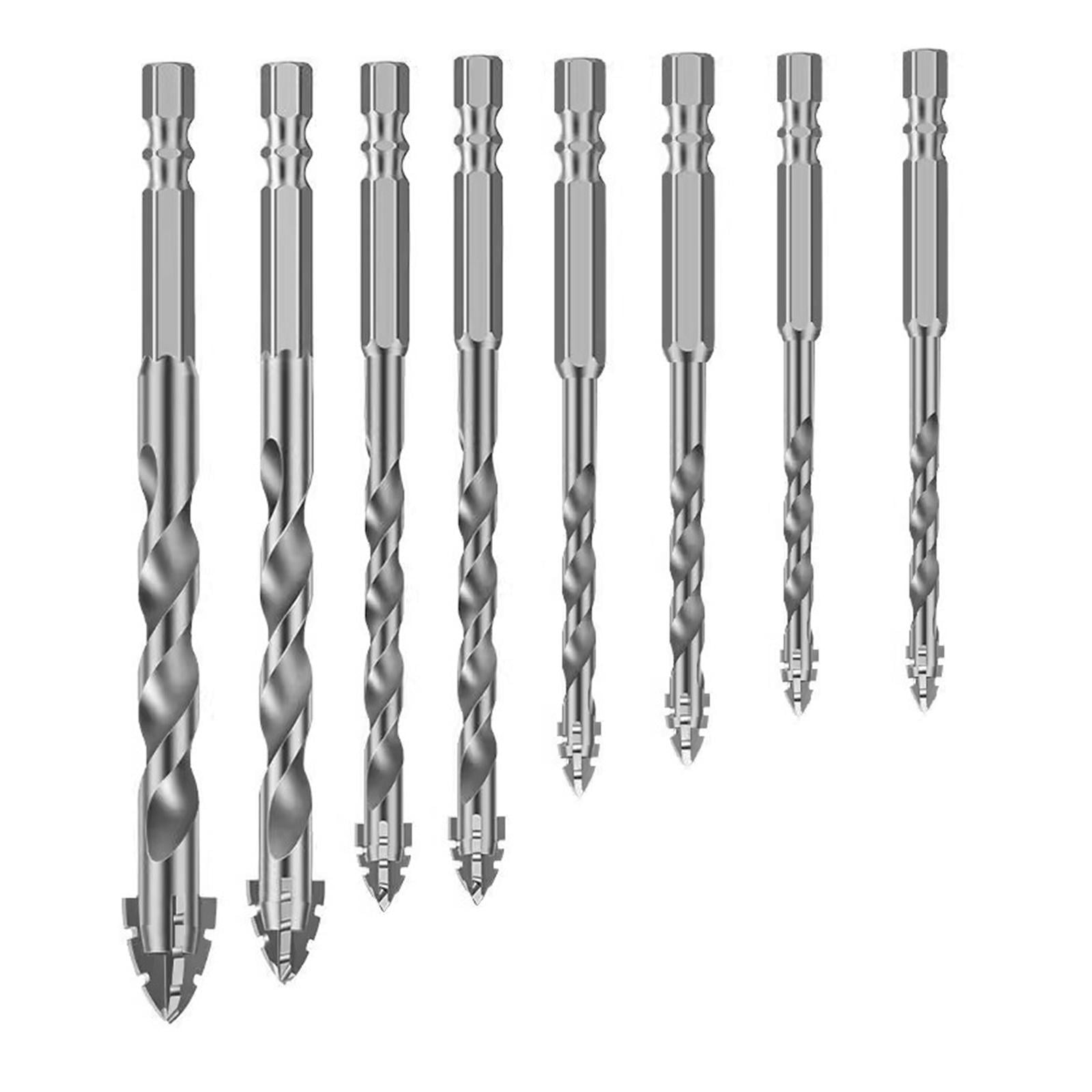Miulika Four Edged Serrated Eccentric Drill Bit Set Hexagonal Shank Simple Assembly Accessories High Strength for Tile Wood Cast Iron 8 Pieces