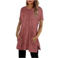 thumbnail image 1 of Birdeem T-Shirt Mode Femme Col Rond Uni avec Poche Manches Courtes Blouse Ample, 1 of 1
