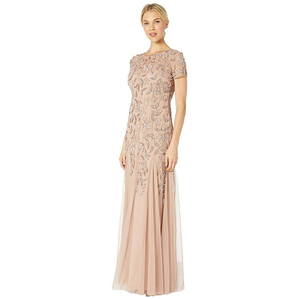 Adrianna Papell - Adrianna Papell Floral Beaded Godet Evening Gown Rose ...
