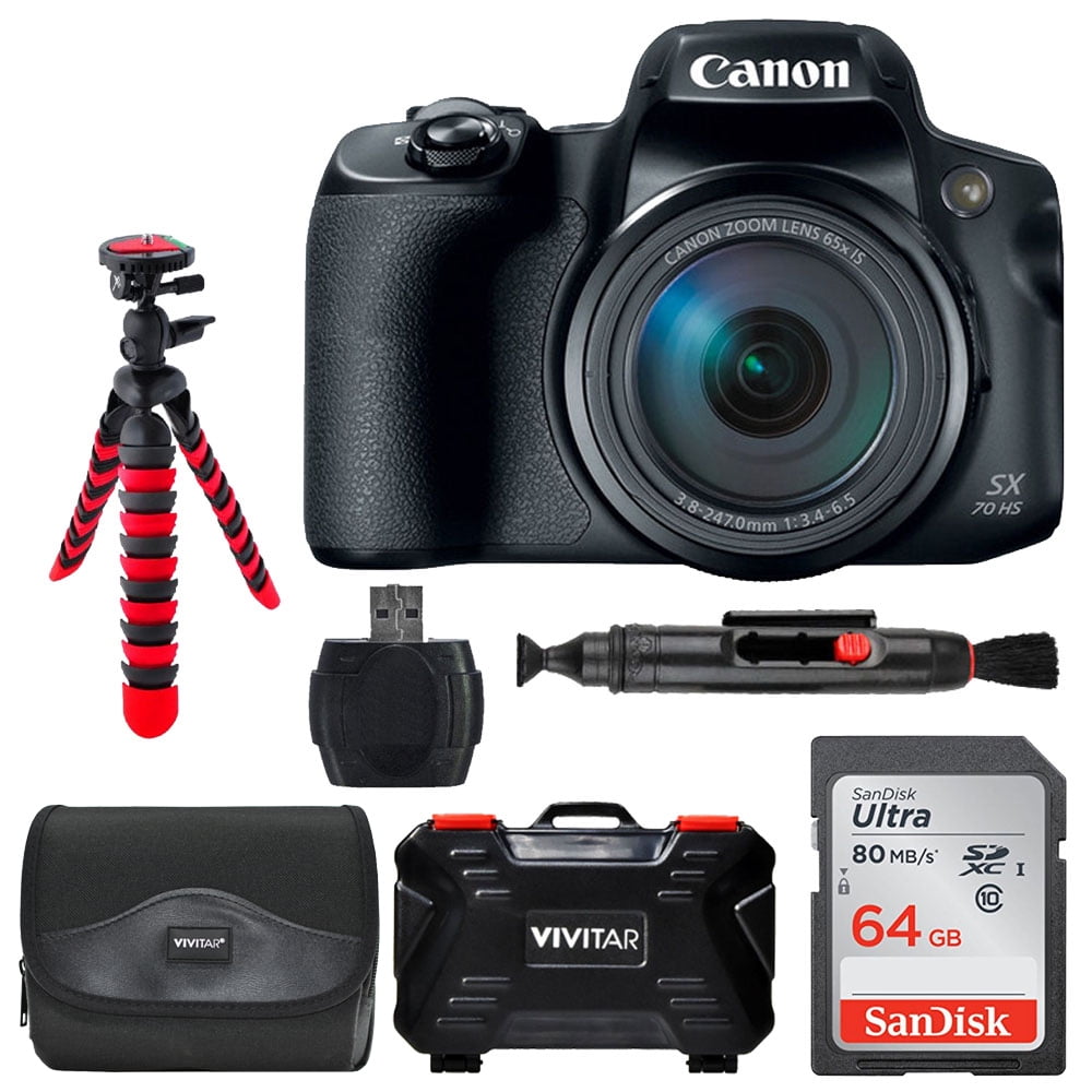 Canon PowerShot SX70 HS + 64GB Memory Card + Tripod + Case + Full